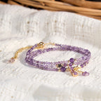 Fortune Jewel Natural Amethyst Water Drop Star Meditation Triple Wrap Bracelet
