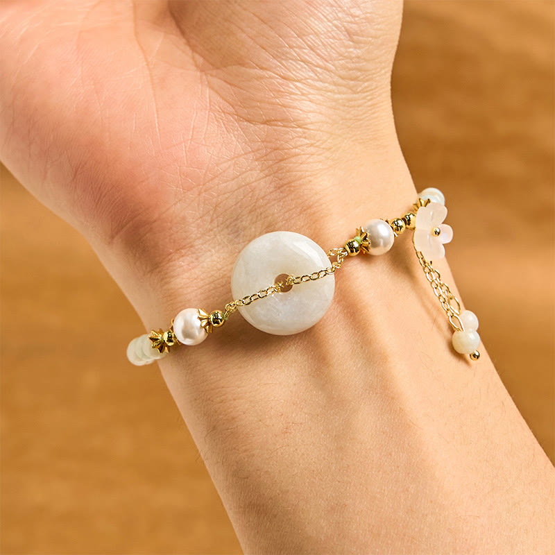 Fortune Jewel Jade Peace Buckle Beads Flower Prosperity Bracelet