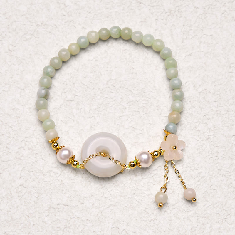 Fortune Jewel Jade Peace Buckle Beads Flower Prosperity Bracelet