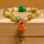 Buddha Stones Natural Colorful Peacock Agate Butterfly Peace Buckle Lily Of The Valley Support Bracelet