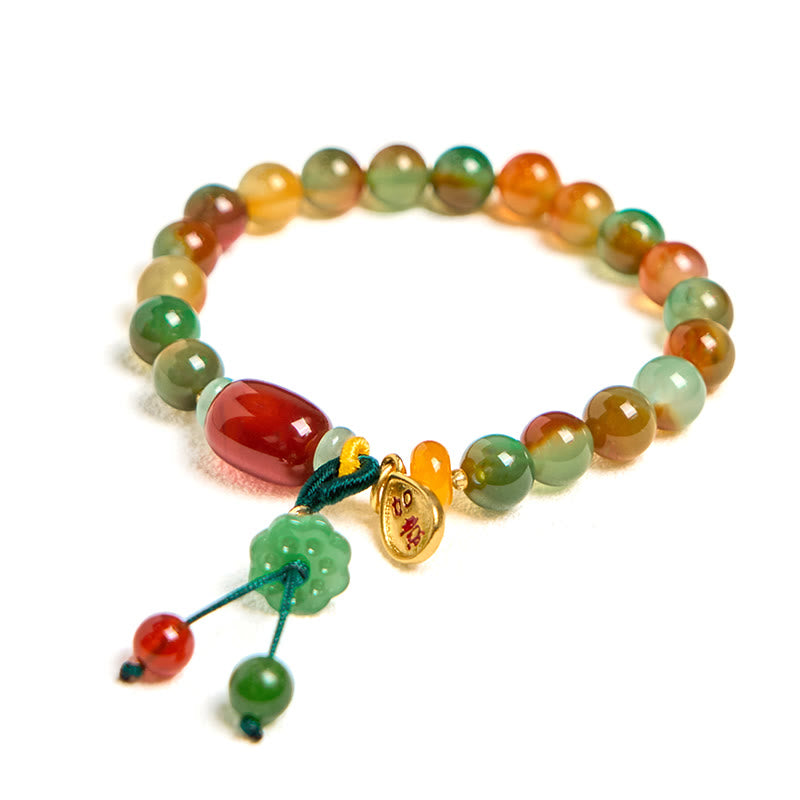 Fortune Jewel Natural Colorful Peacock Agate Chalcedony Ruyi As One Wishes Charm Courage Bracelet