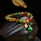 Fortune Jewel Natural Colorful Peacock Agate Chalcedony Ruyi As One Wishes Charm Courage Bracelet