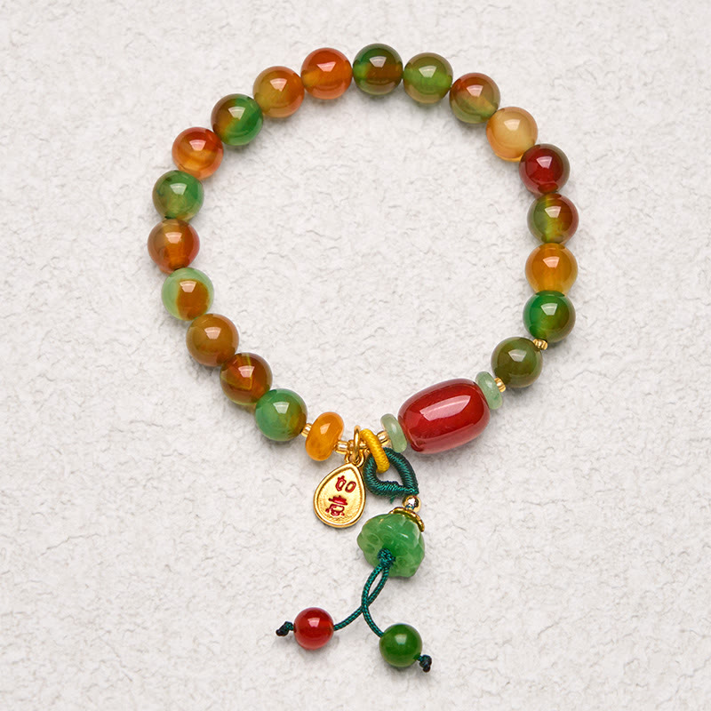 Fortune Jewel Natural Colorful Peacock Agate Chalcedony Ruyi As One Wishes Charm Courage Bracelet