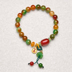 Fortune Jewel Natural Colorful Peacock Agate Chalcedony Ruyi As One Wishes Charm Courage Bracelet