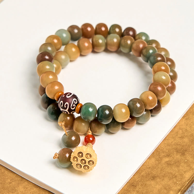 Fortune Jewel Colorful Bodhi Seed Lotus Pod Charm Peace Double Wrap Bracelet