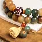 Fortune Jewel Colorful Bodhi Seed Lotus Pod Charm Peace Double Wrap Bracelet