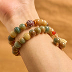 Fortune Jewel Colorful Bodhi Seed Lotus Pod Charm Peace Double Wrap Bracelet
