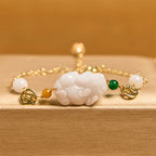 Fortune Jewel Natural Jade PiXiu Carved Copper Coin Luck Chain Bracelet