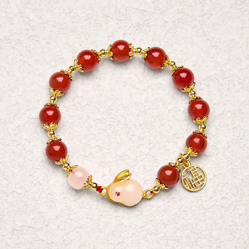Fortune Jewel Red Agate Chalcedony Rabbit Fu Character Confidence Bracelet