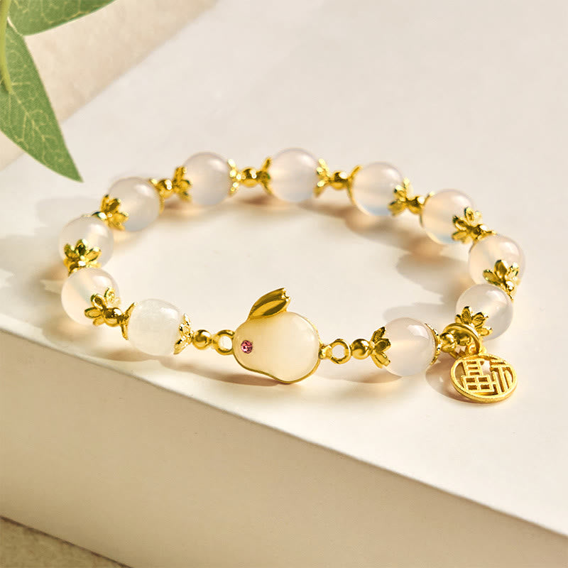 Fortune Jewel Red Agate Chalcedony Rabbit Fu Character Confidence Bracelet