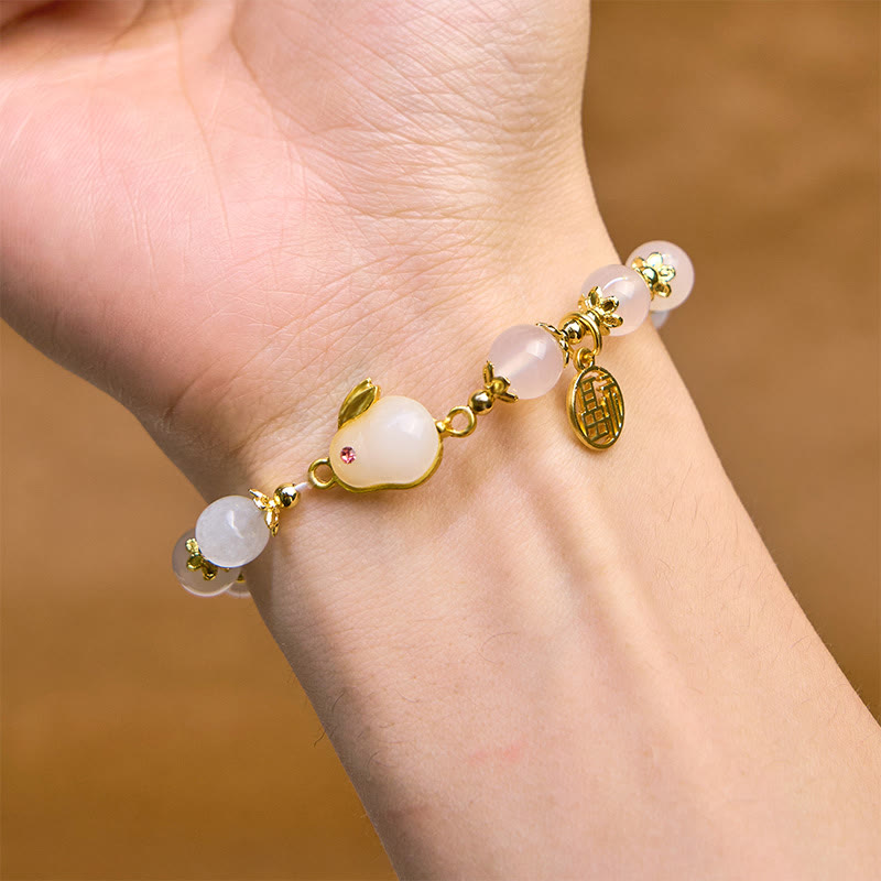 Fortune Jewel Red Agate Chalcedony Rabbit Fu Character Confidence Bracelet