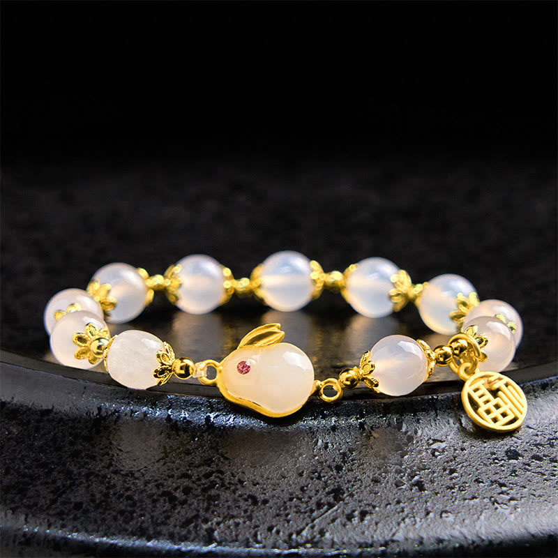 Fortune Jewel Red Agate Chalcedony Rabbit Fu Character Confidence Bracelet