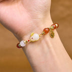 Fortune Jewel Red Agate Chalcedony Rabbit Fu Character Confidence Bracelet