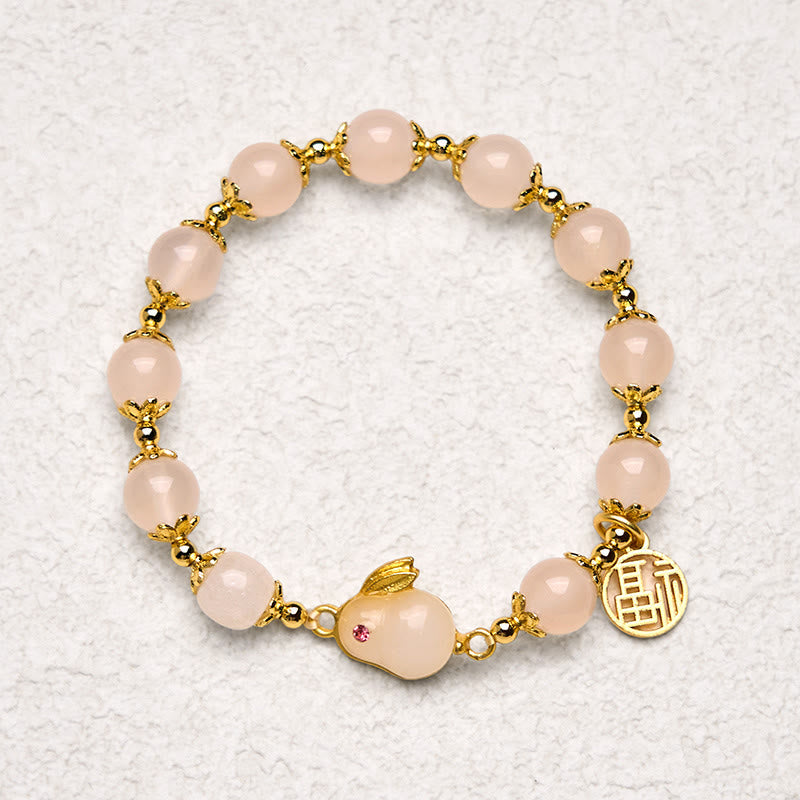 Fortune Jewel Red Agate Chalcedony Rabbit Fu Character Confidence Bracelet