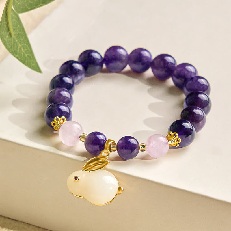 Fortune Jewel Natural Amethyst Rabbit Beads Inner Peace Bracelet