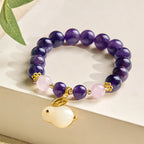 Fortune Jewel Natural Amethyst Rabbit Beads Inner Peace Bracelet