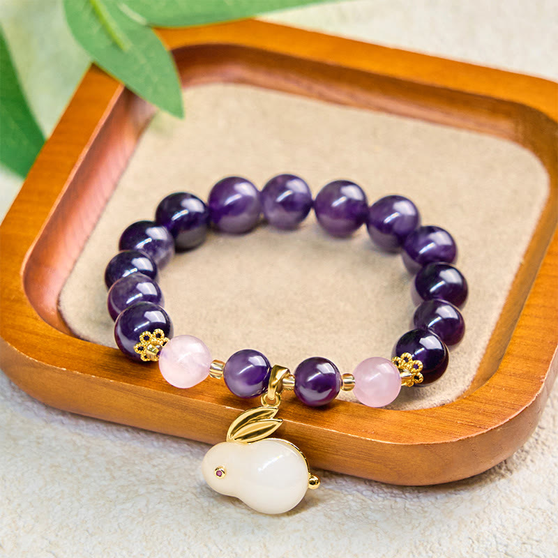 Fortune Jewel Natural Amethyst Rabbit Beads Inner Peace Bracelet
