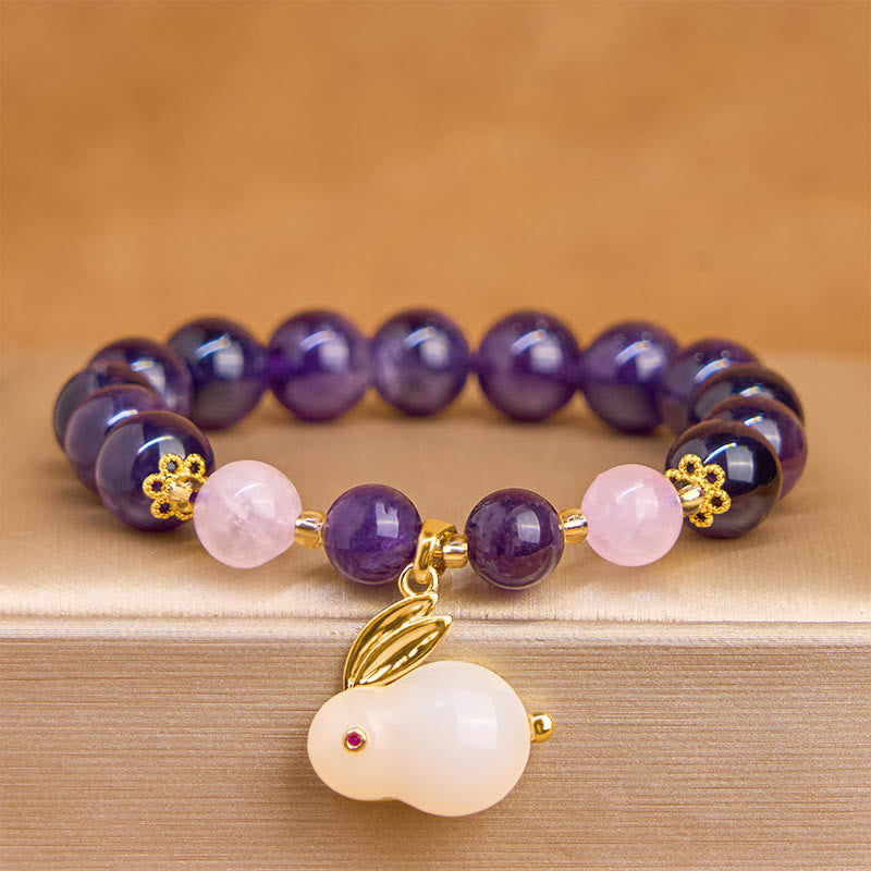 Fortune Jewel Natural Amethyst Rabbit Beads Inner Peace Bracelet