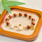 Fortune Jewel Cinnabar Cute Rabbit Bunny Fu Character Charm Blessing Bracelet