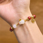 Fortune Jewel Cinnabar Cute Rabbit Bunny Fu Character Charm Blessing Bracelet