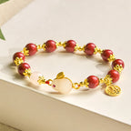 Fortune Jewel Cinnabar Cute Rabbit Bunny Fu Character Charm Blessing Bracelet