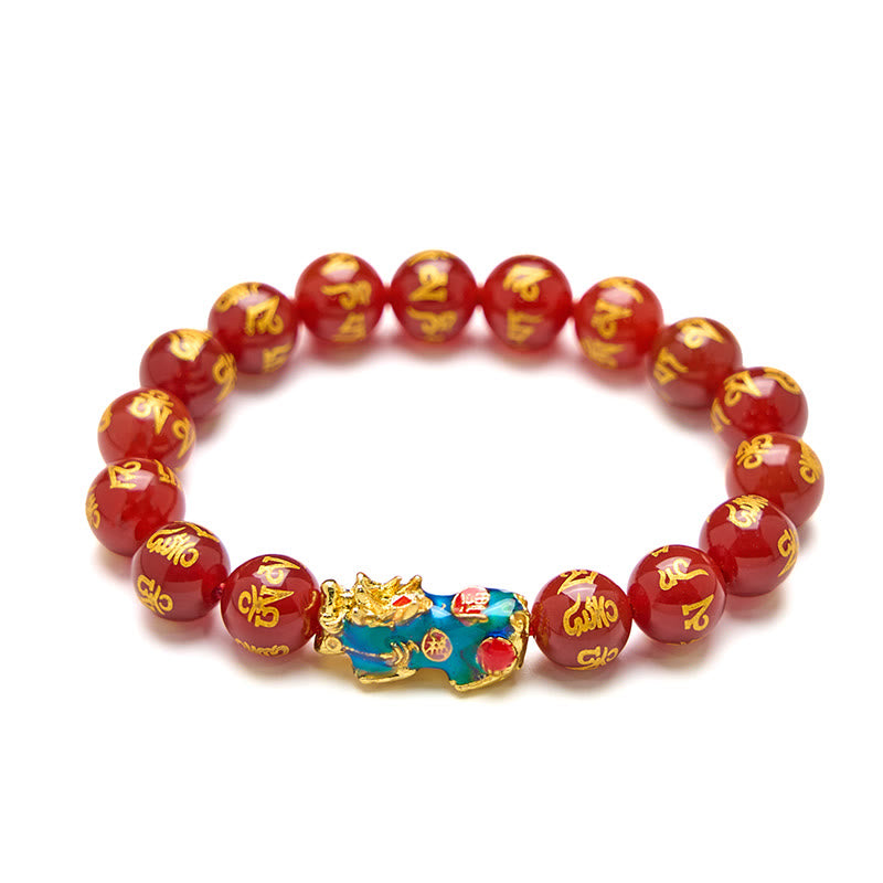 Fortune Jewel Red Agate Color Change PiXiu Om Mani Padme Hum Calm Bracelet