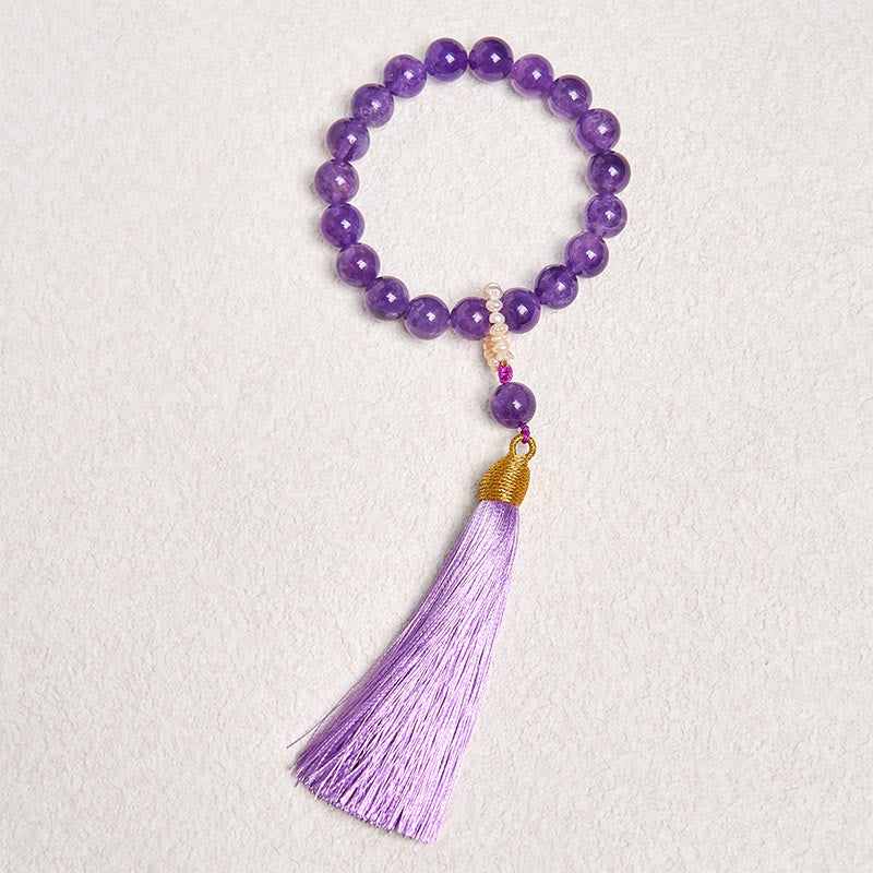 Fortune Jewel Natural Amethyst Beads Meditation Tassels Bracelet