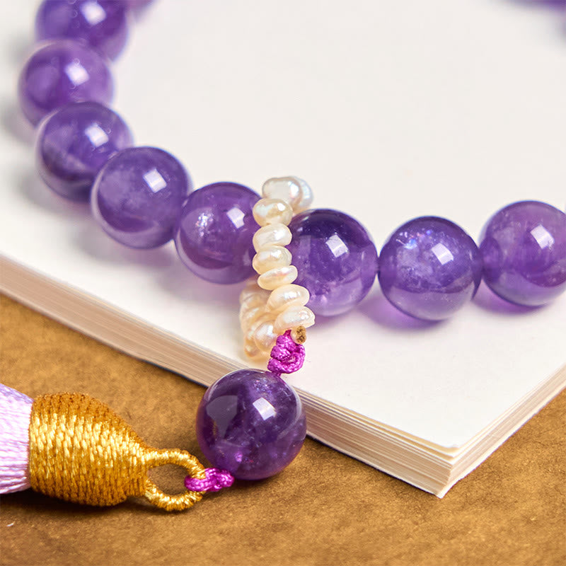 Fortune Jewel Natural Amethyst Beads Meditation Tassels Bracelet