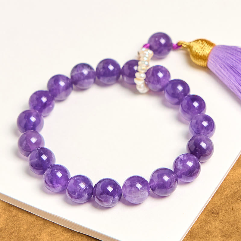 Fortune Jewel Natural Amethyst Beads Meditation Tassels Bracelet