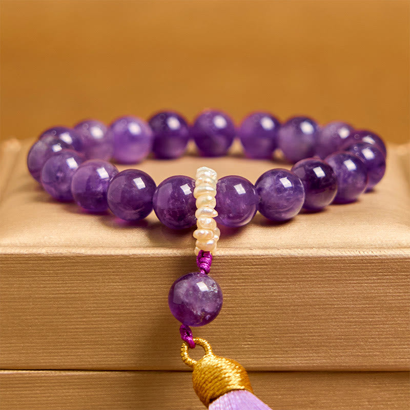 Fortune Jewel Natural Amethyst Beads Meditation Tassels Bracelet