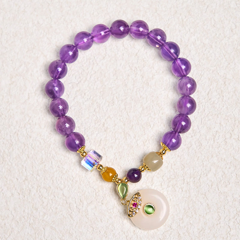 Fortune Jewel Natural Amethyst Peace Buckle Charm Spiritual Bracelet