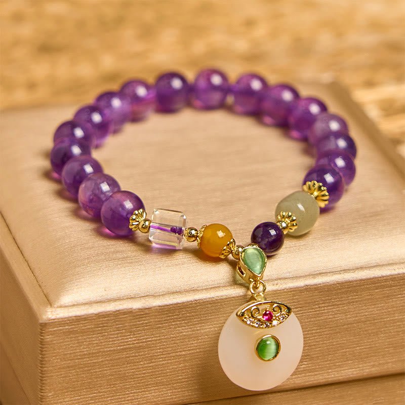 Fortune Jewel Natural Amethyst Peace Buckle Charm Spiritual Bracelet