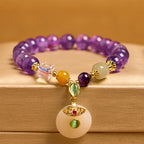 Fortune Jewel Natural Amethyst Peace Buckle Charm Spiritual Bracelet