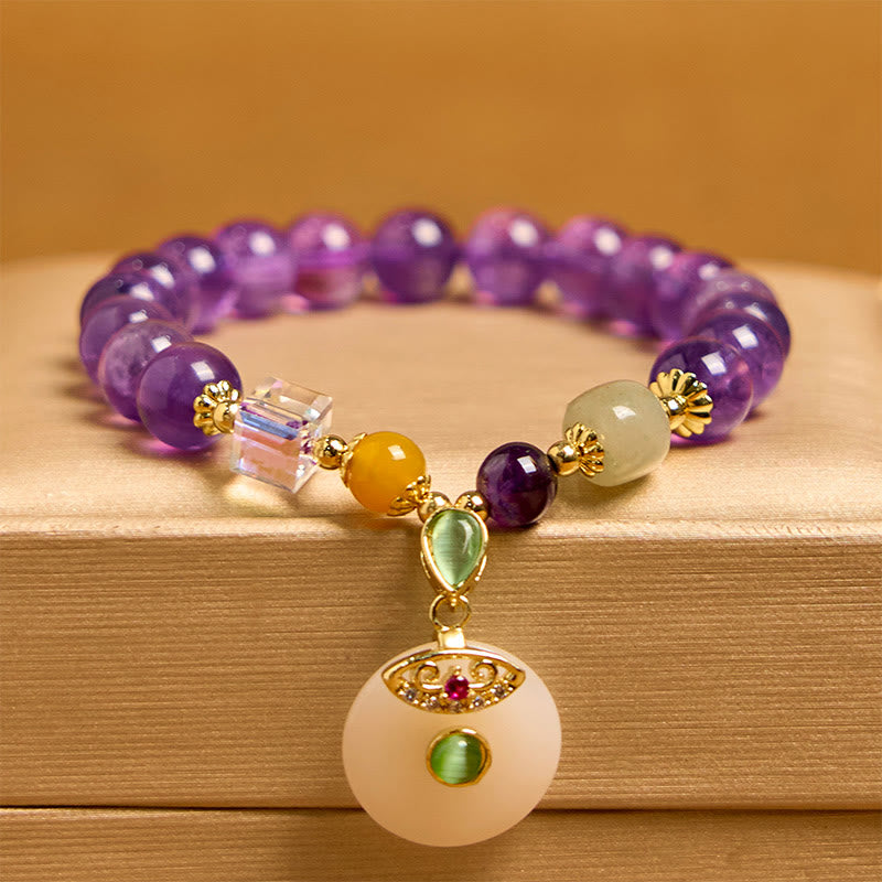 Fortune Jewel Natural Amethyst Peace Buckle Charm Spiritual Bracelet