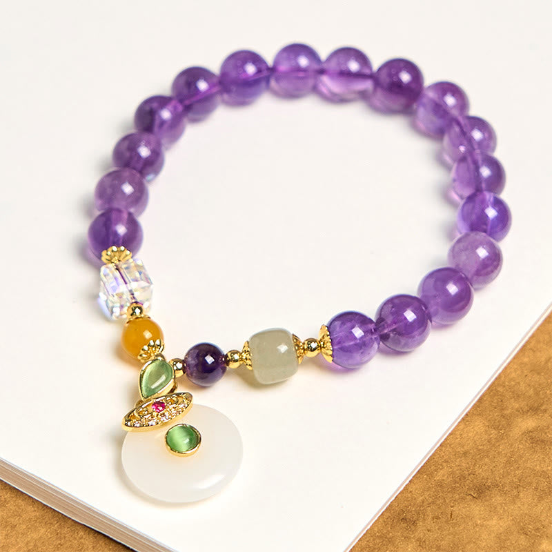 Fortune Jewel Natural Amethyst Peace Buckle Charm Spiritual Bracelet