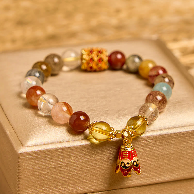 Fortune Jewel Natural Colorful Rutilated Quartz Yin Yang Protection Bracelet
