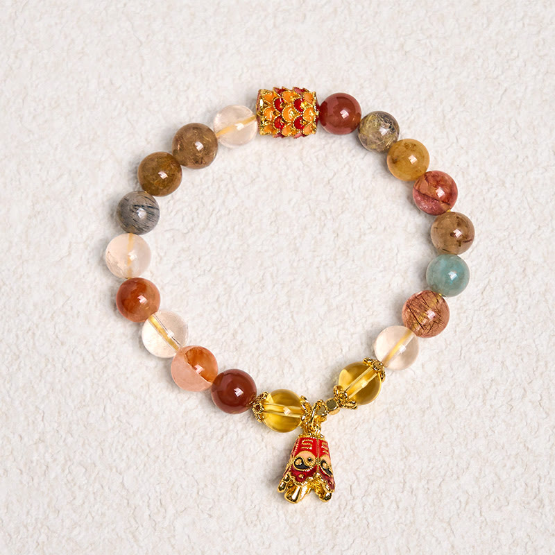 Fortune Jewel Natural Colorful Rutilated Quartz Yin Yang Protection Bracelet