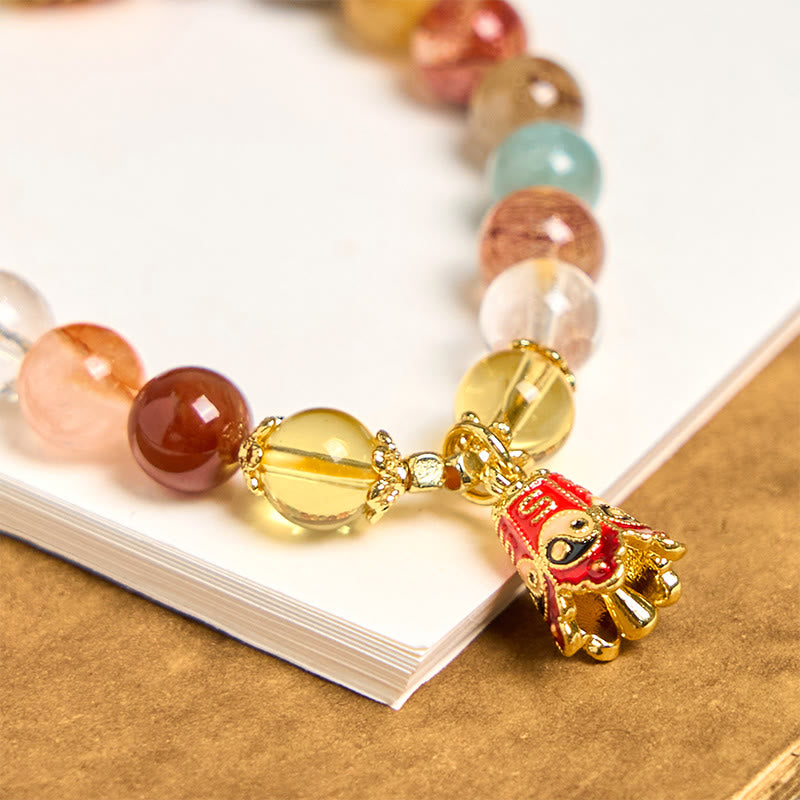 Fortune Jewel Natural Colorful Rutilated Quartz Yin Yang Protection Bracelet