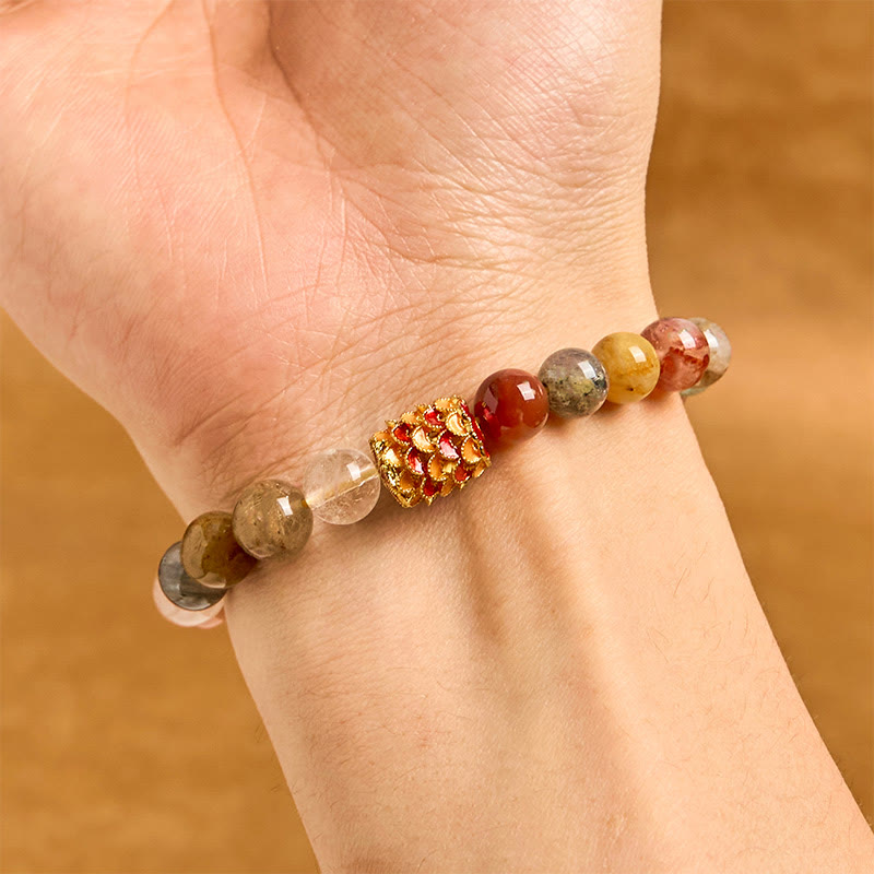 Fortune Jewel Natural Colorful Rutilated Quartz Yin Yang Protection Bracelet