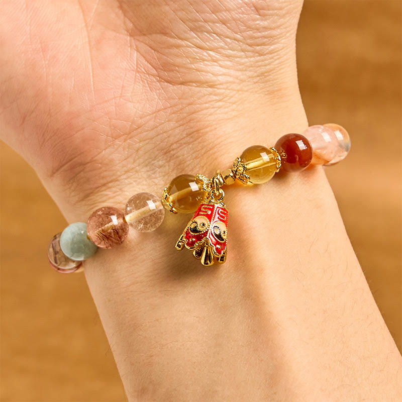 Fortune Jewel Natural Colorful Rutilated Quartz Yin Yang Protection Bracelet