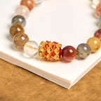 Fortune Jewel Natural Colorful Rutilated Quartz Yin Yang Protection Bracelet