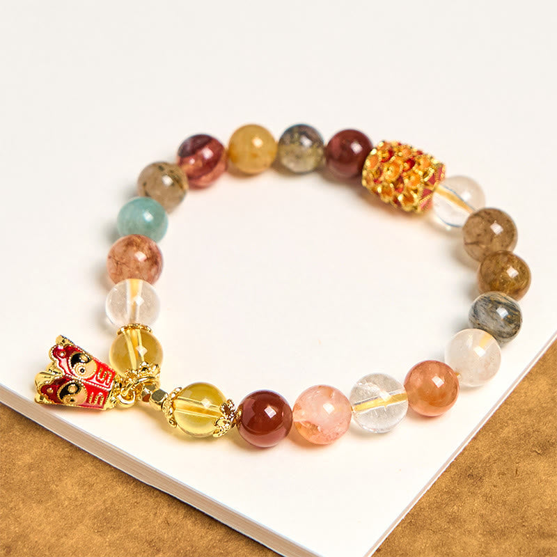 Fortune Jewel Natural Colorful Rutilated Quartz Yin Yang Protection Bracelet