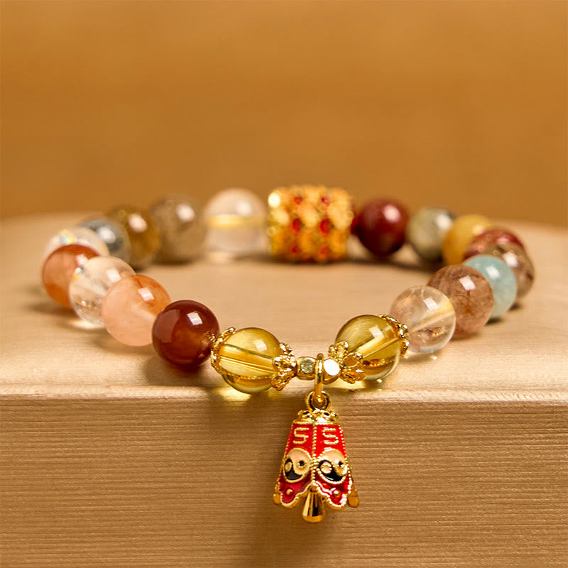 Fortune Jewel Natural Colorful Rutilated Quartz Yin Yang Protection Bracelet