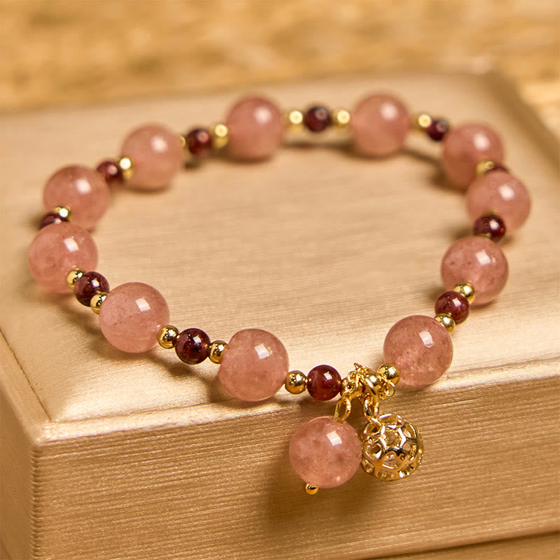 Fortune Jewel Natural Strawberry Quartz Garnet Healing Bracelet