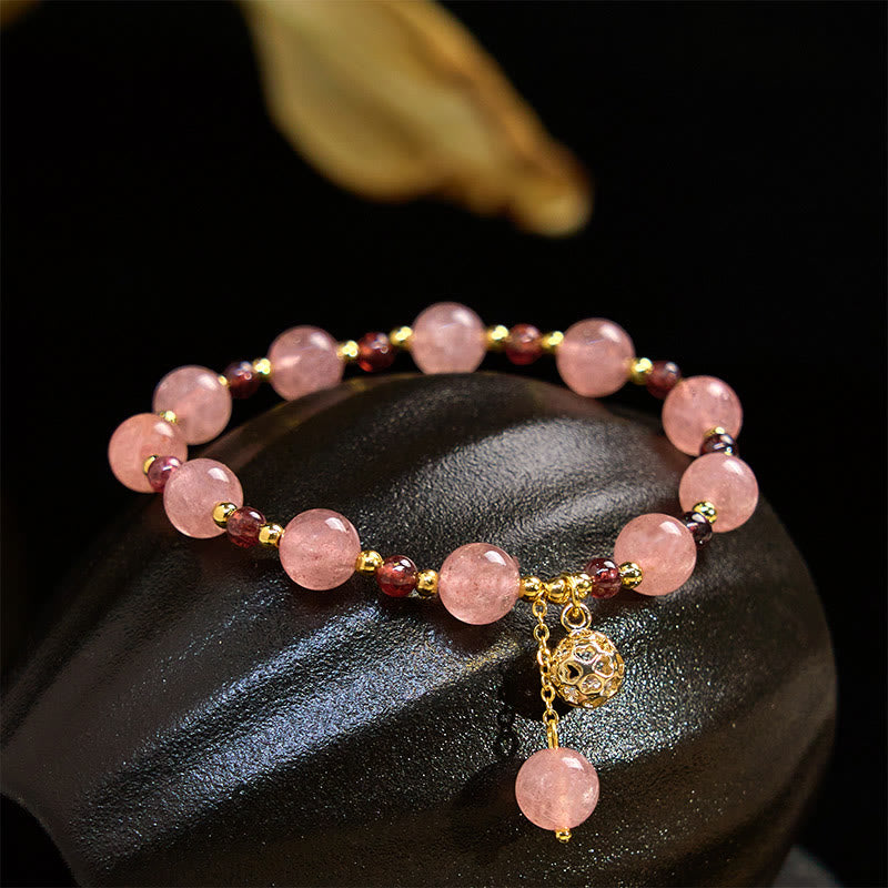 Fortune Jewel Natural Strawberry Quartz Garnet Healing Bracelet