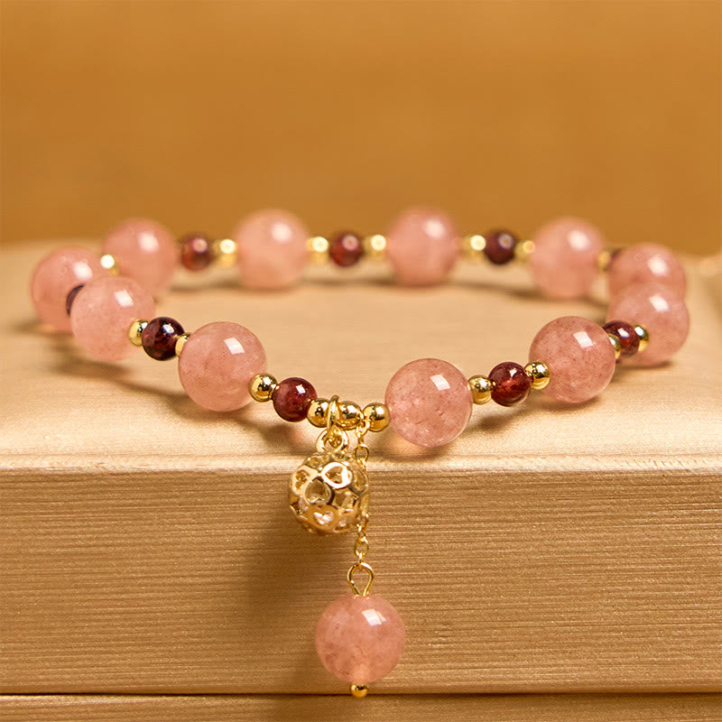 Fortune Jewel Natural Strawberry Quartz Garnet Healing Bracelet