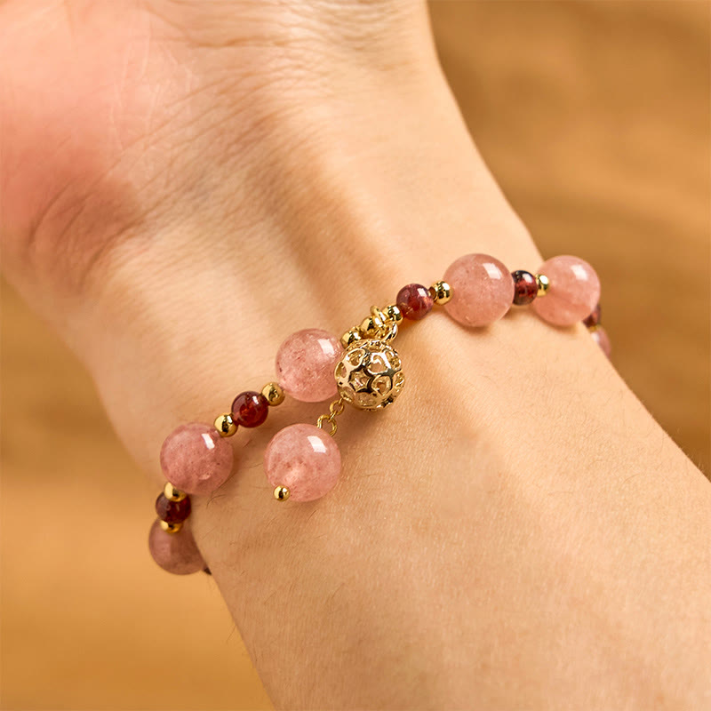 Fortune Jewel Natural Strawberry Quartz Garnet Healing Bracelet