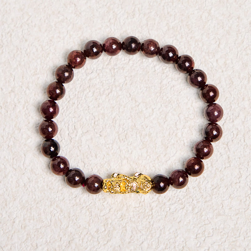 Fortune Jewel Natural Garnet Beads PiXiu Protection Bracelet
