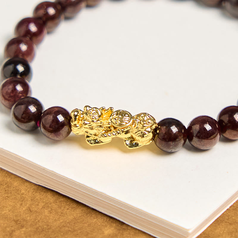 Fortune Jewel Natural Garnet Beads PiXiu Protection Bracelet