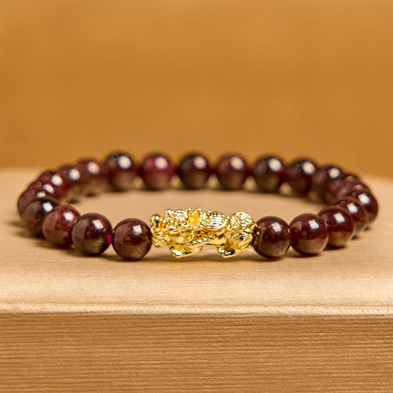 Fortune Jewel Natural Garnet Beads PiXiu Protection Bracelet